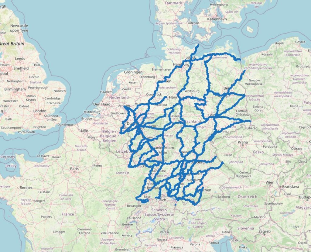 Carte des chemins de Compostelle en Allemagne