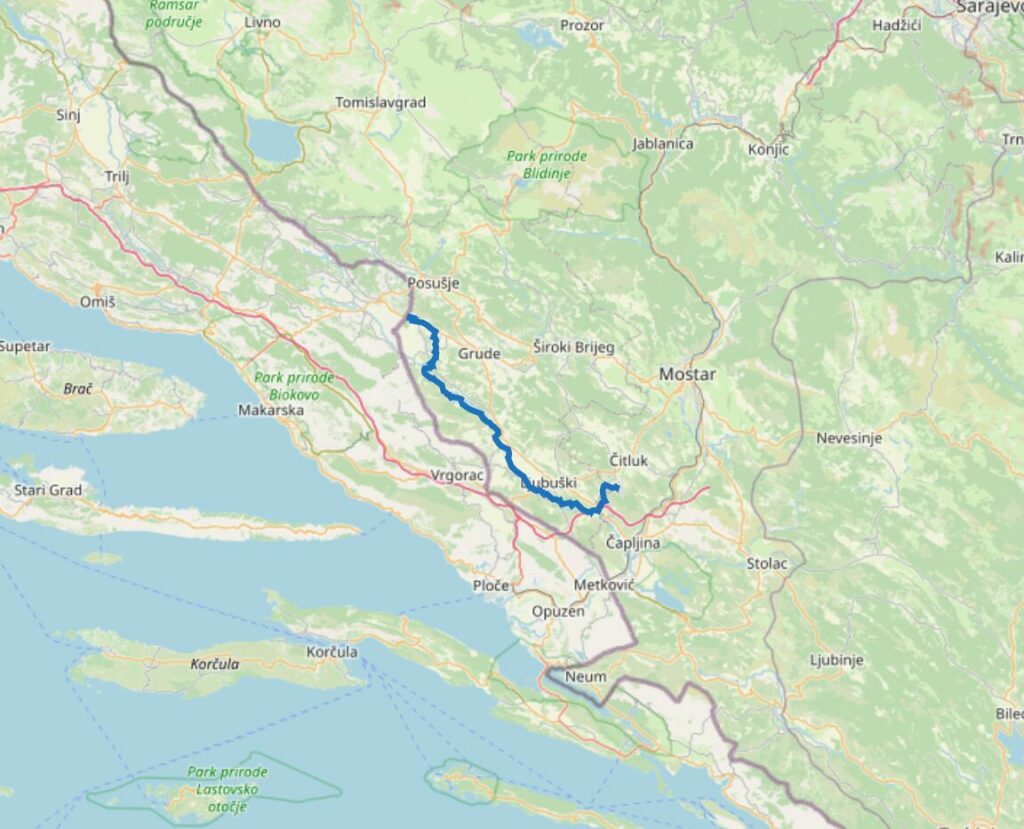 Carte du chemin de Compostelle en Bosnie-Herzégovine