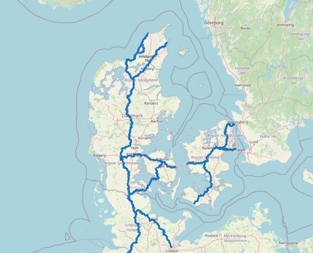 Carte des chemins de Compostelle au Danemark
