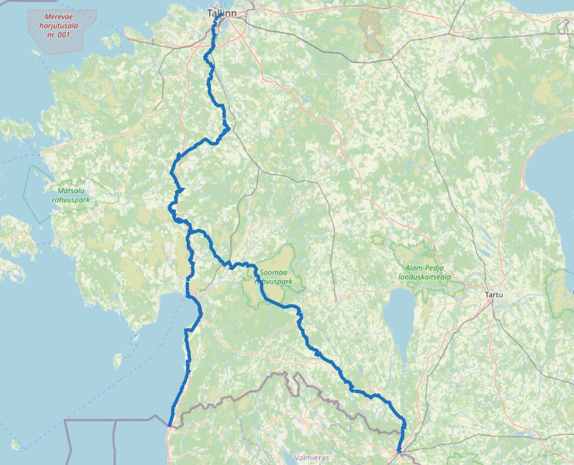 Carte des chemins de Compostelle en Estonie