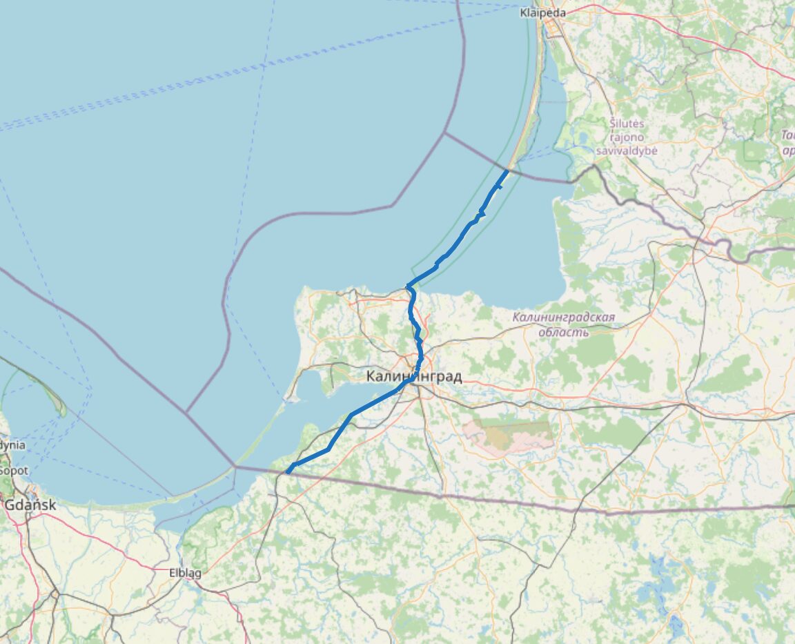 Carte du chemin de Compostelle traversant Kaliningrad
