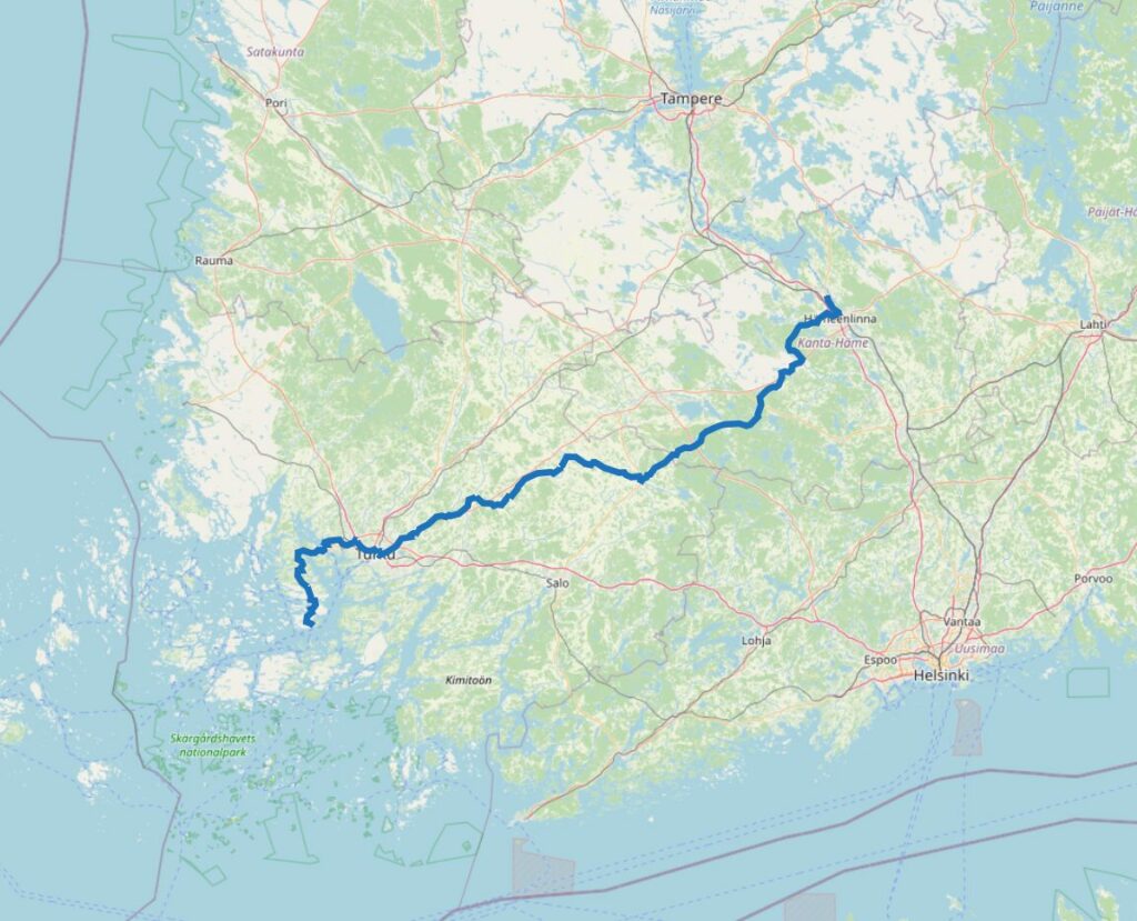 Carte des chemins de Compostelle en Finlande