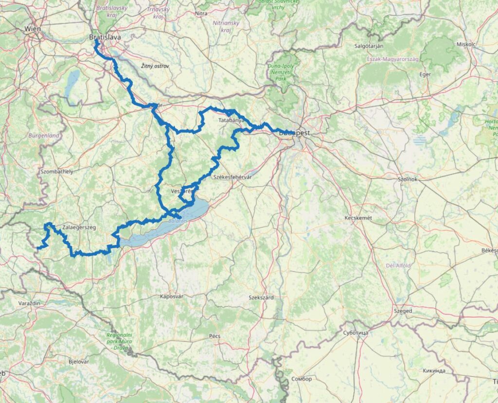 Carte des chemins de Compostelle en Hongrie