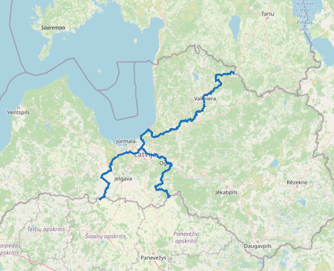 Carte des chemins de Compostelle en Lettonie