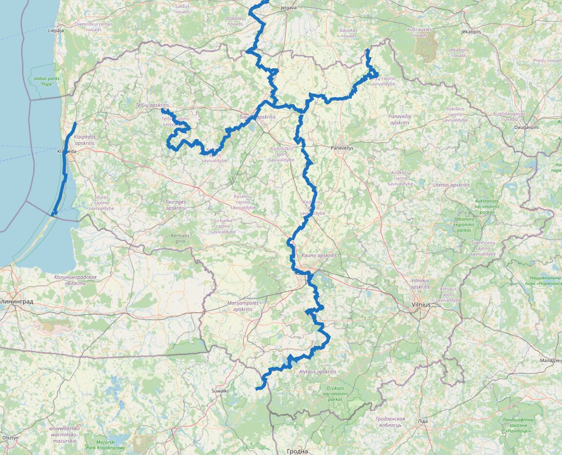 Carte des chemins de Compostelle en Lituanie
