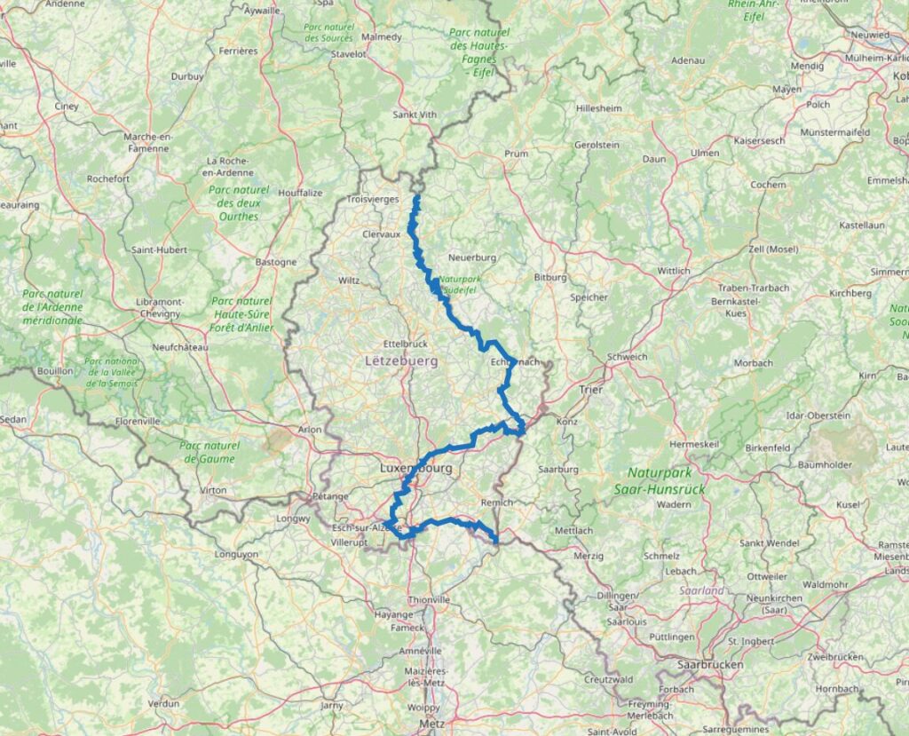 Carte du chemin de Compostelle au Luxembourg