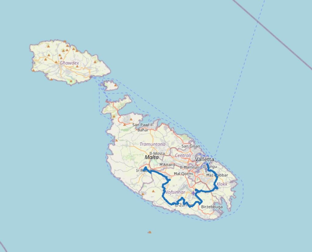 Carte du chemin de Compostelle à Malte