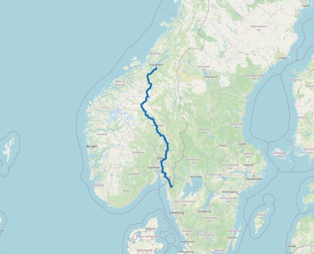 Carte du principal St Olav Way en Norvège