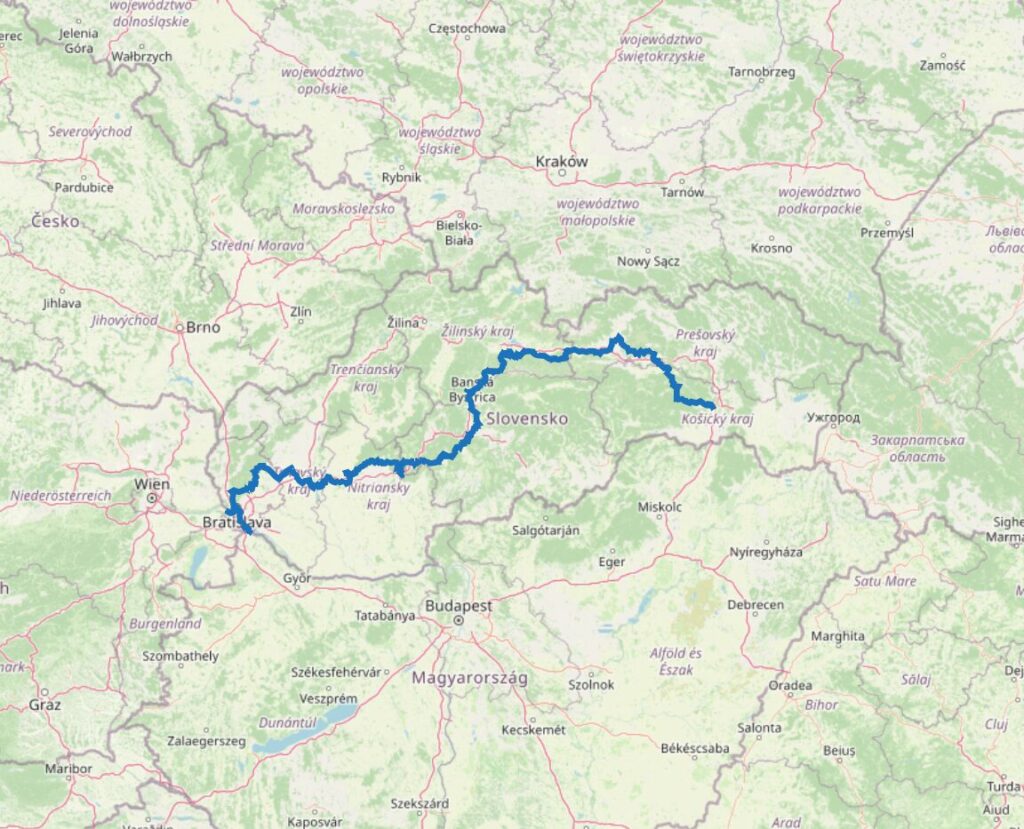 Carte du chemin de Compostelle en Slovaquie