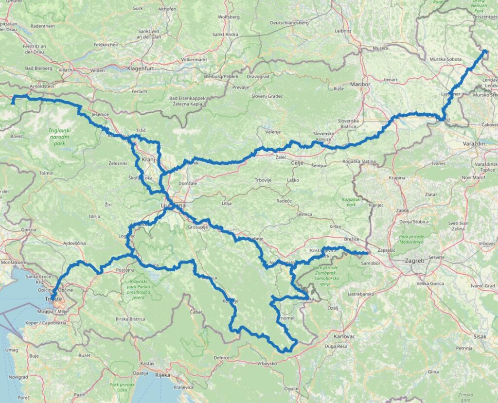 Carte des chemins de Compostelle en Slovénie